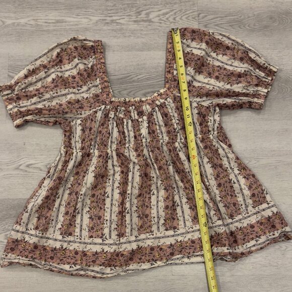 Free People Vintage Lover Blouse Relaxed Cotton Babydoll Cottage Floral Sz M EUC - Picture 5 of 6